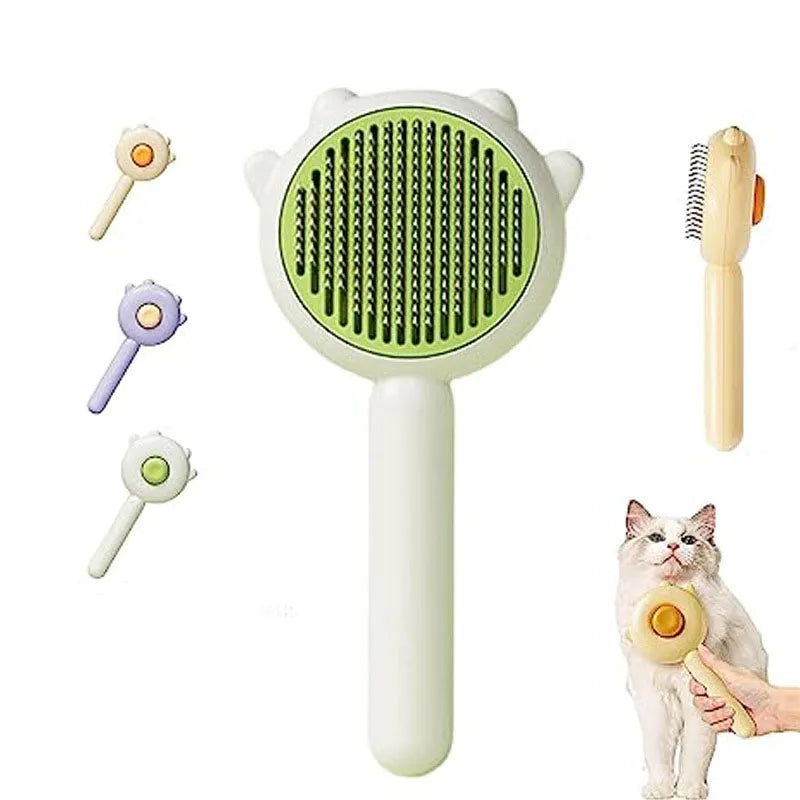 Cepillo de metal con dispensador de pelo para gatos